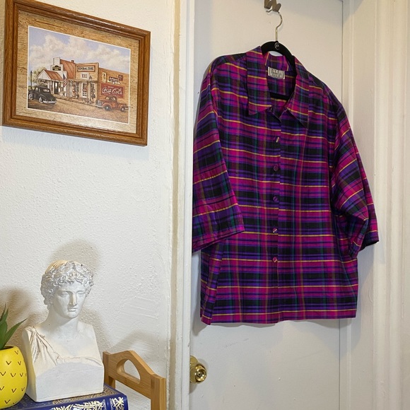 COPY - 60s? VTG Silk Plaid Shacket - Picture 10 of 12